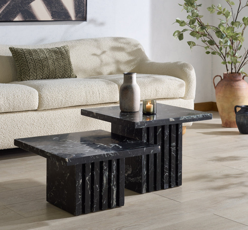 Safavieh Olivia Square Marble Accent Table - Elevate Your Space With Sculptural Charm And Natural Beauty Black Marble ,Manufactured Wood Sfv9702c-2bx