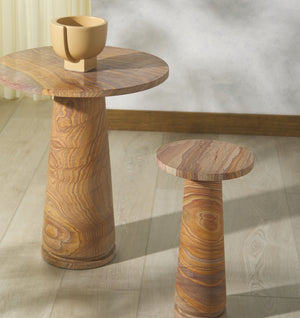 Safavieh VALENTIA Round Marble Accent Table - Sculptural Elegance for Modern Interiors and Small Spaces Brown SFV9704G