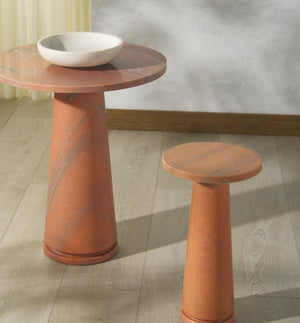 Safavieh VALENTIA Round Marble Accent Table - Sculptural Elegance for Modern Interiors and Small Spaces Clay SFV9704H