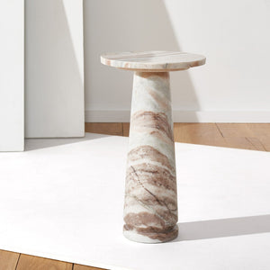 Safavieh VALENTIA Round Marble Accent Table - Sculptural Elegance for Modern Interiors and Small Spaces White / Brown SFV9704B