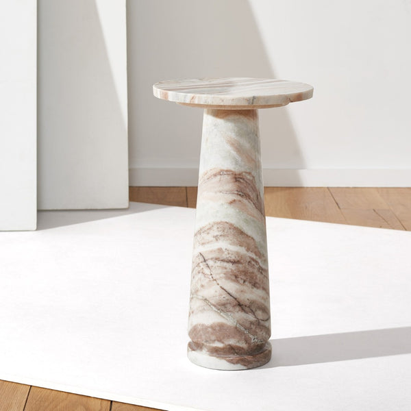 Safavieh VALENTIA Round Marble Accent Table - Sculptural Elegance for Modern Interiors and Small Spaces White / Brown SFV9704B