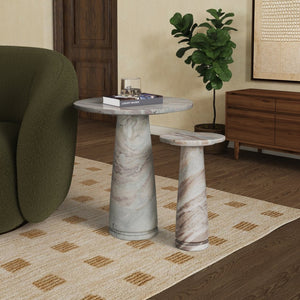 Safavieh VALENTIA Round Marble Accent Table - Sculptural Elegance for Modern Interiors and Small Spaces White / Brown SFV9704B