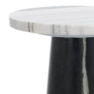 Safavieh VALENTIA Round Marble Accent Table - Sculptural Elegance for Modern Interiors and Small Spaces White / Black SFV9704F