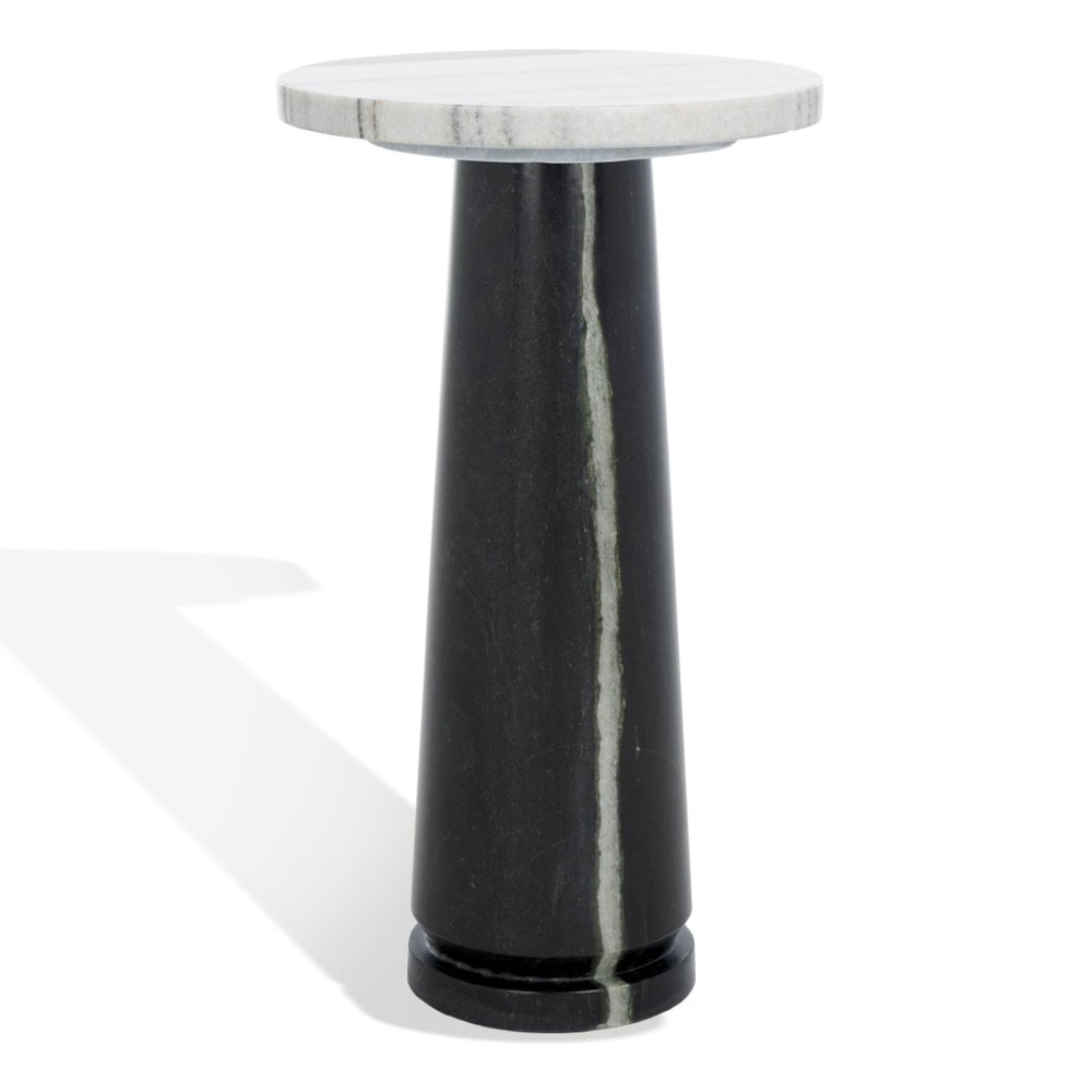Safavieh VALENTIA Round Marble Accent Table - Sculptural Elegance for Modern Interiors and Small Spaces White / Black SFV9704F