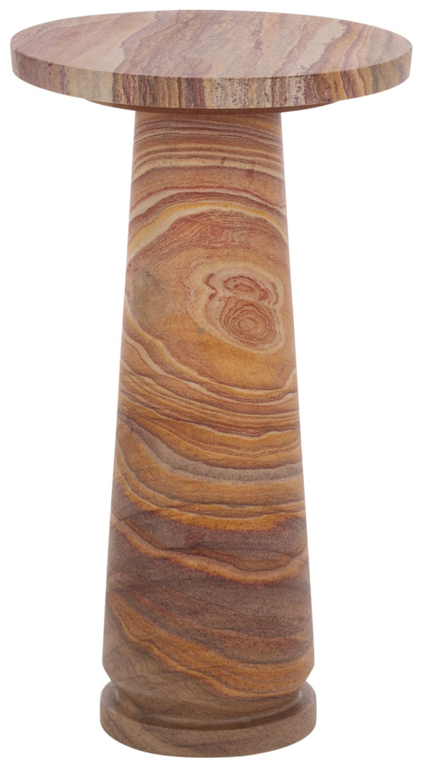 Safavieh VALENTIA Round Marble Accent Table - Sculptural Elegance for Modern Interiors and Small Spaces Brown SFV9704G