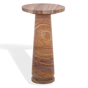 Safavieh VALENTIA Round Marble Accent Table - Sculptural Elegance for Modern Interiors and Small Spaces Brown SFV9704G
