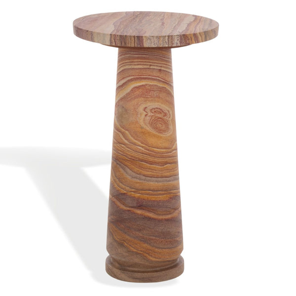 Safavieh VALENTIA Round Marble Accent Table - Sculptural Elegance for Modern Interiors and Small Spaces Brown SFV9704G