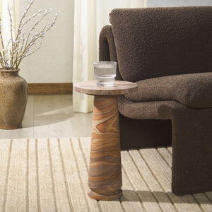 Safavieh VALENTIA Round Marble Accent Table - Sculptural Elegance for Modern Interiors and Small Spaces Brown SFV9704G