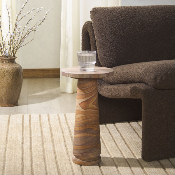 Safavieh VALENTIA Round Marble Accent Table - Sculptural Elegance for Modern Interiors and Small Spaces Brown SFV9704G