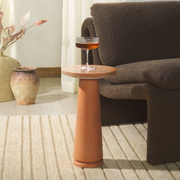 Safavieh VALENTIA Round Marble Accent Table - Sculptural Elegance for Modern Interiors and Small Spaces Clay SFV9704H