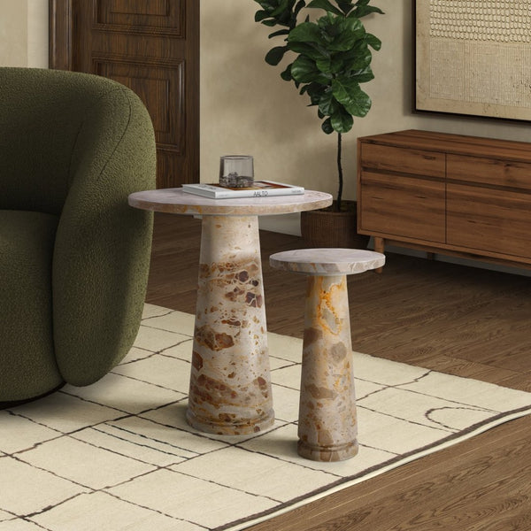 Safavieh VALENTIA Round Marble Accent Table - Sculptural Elegance for Modern Interiors and Small Spaces Beige SFV9704I