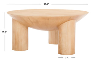Safavieh CALHOUN Round Mango Wood Coffee Table - Sculptural Design with Asymmetrical Charm for Modern Interiors Natural SFV9705A
