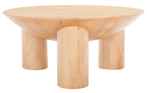 Safavieh CALHOUN Round Mango Wood Coffee Table - Sculptural Design with Asymmetrical Charm for Modern Interiors Natural SFV9705A