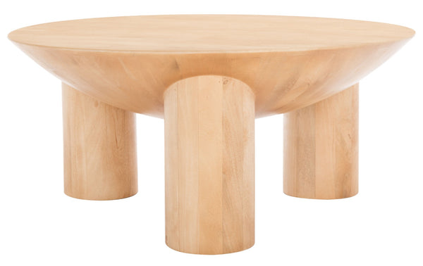 Safavieh CALHOUN Round Mango Wood Coffee Table - Sculptural Design with Asymmetrical Charm for Modern Interiors Natural SFV9705A
