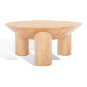 Safavieh CALHOUN Round Mango Wood Coffee Table - Sculptural Design with Asymmetrical Charm for Modern Interiors Natural SFV9705A