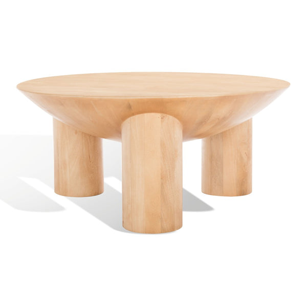 Safavieh CALHOUN Round Mango Wood Coffee Table - Sculptural Design with Asymmetrical Charm for Modern Interiors Natural SFV9705A