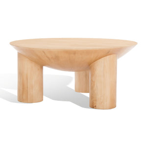Safavieh CALHOUN Round Mango Wood Coffee Table - Sculptural Design with Asymmetrical Charm for Modern Interiors Natural SFV9705A