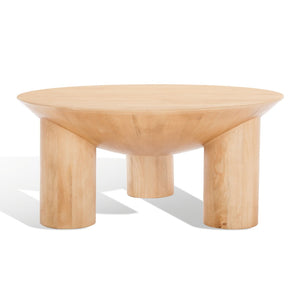 Safavieh CALHOUN Round Mango Wood Coffee Table - Sculptural Design with Asymmetrical Charm for Modern Interiors Natural SFV9705A
