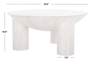 Safavieh CALHOUN Round Mango Wood Coffee Table - Sculptural Design with Asymmetrical Charm for Modern Interiors White Washed SFV9705B