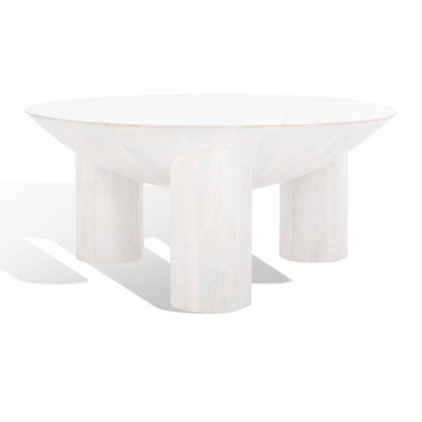Safavieh CALHOUN Round Mango Wood Coffee Table - Sculptural Design with Asymmetrical Charm for Modern Interiors White Washed SFV9705B