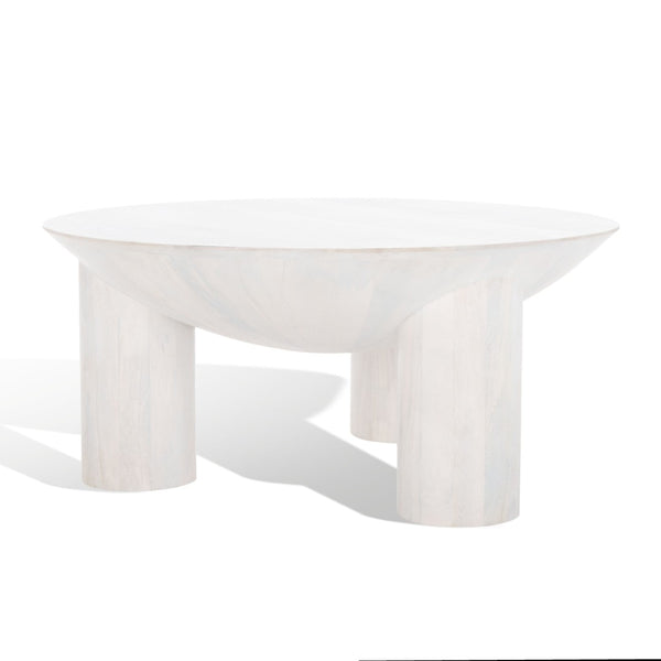 Safavieh CALHOUN Round Mango Wood Coffee Table - Sculptural Design with Asymmetrical Charm for Modern Interiors White Washed SFV9705B