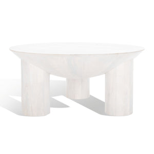 Safavieh CALHOUN Round Mango Wood Coffee Table - Sculptural Design with Asymmetrical Charm for Modern Interiors White Washed SFV9705B