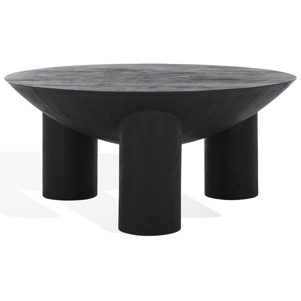 Safavieh CALHOUN Round Mango Wood Coffee Table - Sculptural Design with Asymmetrical Charm for Modern Interiors Black SFV9705C