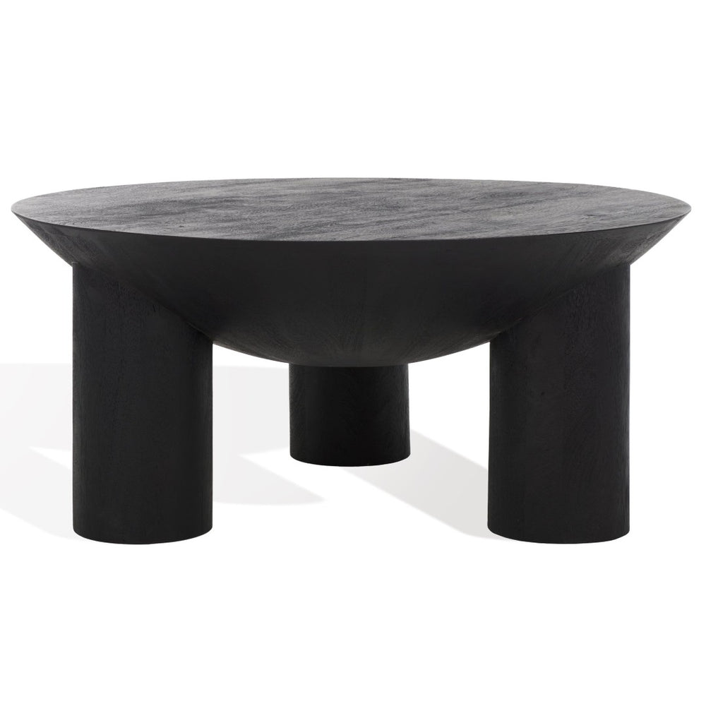 Safavieh CALHOUN Round Mango Wood Coffee Table - Sculptural Design with Asymmetrical Charm for Modern Interiors Black SFV9705C