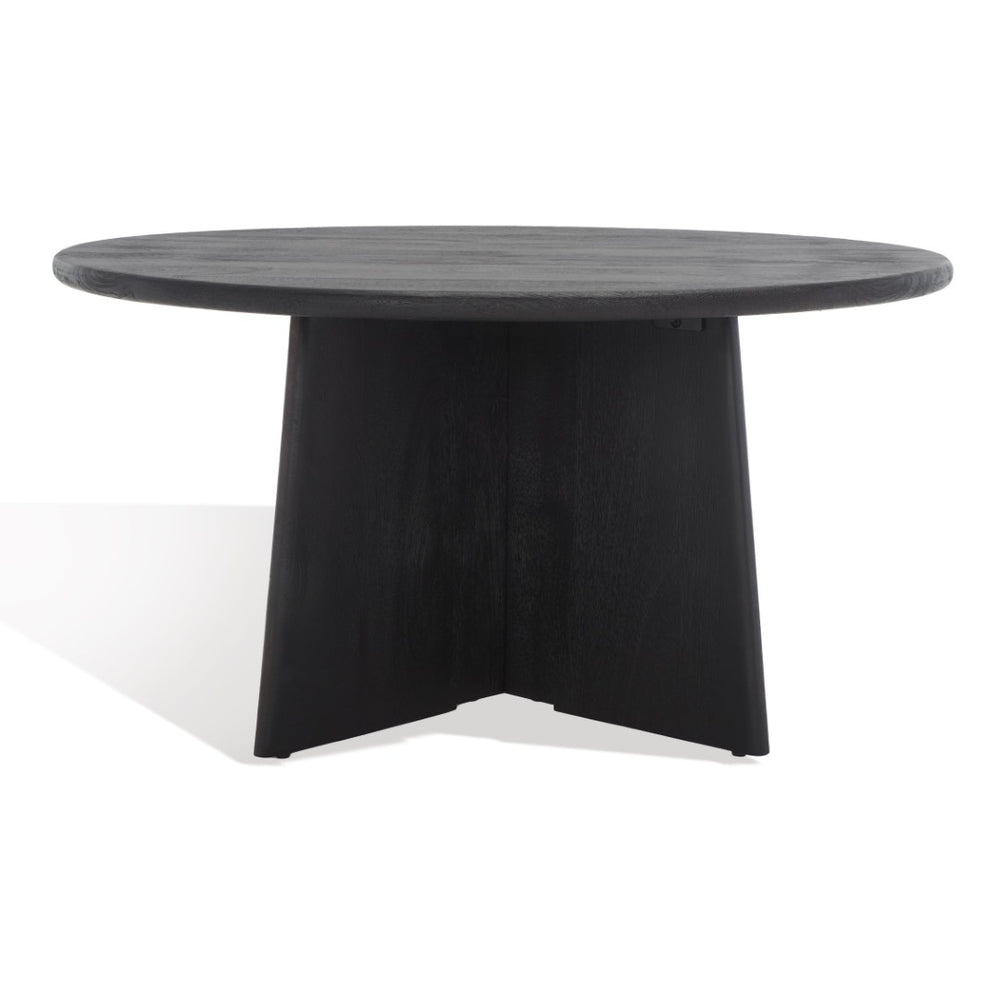 Safavieh MADILYNN Round Wood Coffee Table – Modern Minimalist Design with Sculptural Elegance for Your Living Room Black SFV9707A