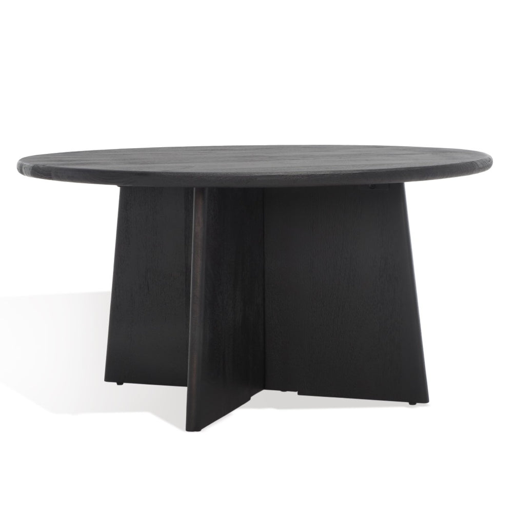Safavieh MADILYNN Round Wood Coffee Table – Modern Minimalist Design with Sculptural Elegance for Your Living Room Black SFV9707A