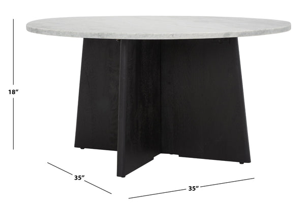 Safavieh MADILYNN Round Coffee Table with Elegant Marble Top and Sculptural Mango Wood Base for Modern Living Black / Light Grey SFV9707B