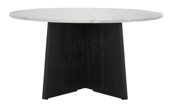 Safavieh MADILYNN Round Coffee Table with Elegant Marble Top and Sculptural Mango Wood Base for Modern Living Black / Light Grey SFV9707B