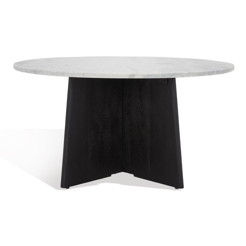 Safavieh MADILYNN Round Coffee Table with Elegant Marble Top and Sculptural Mango Wood Base for Modern Living Black / Light Grey SFV9707B