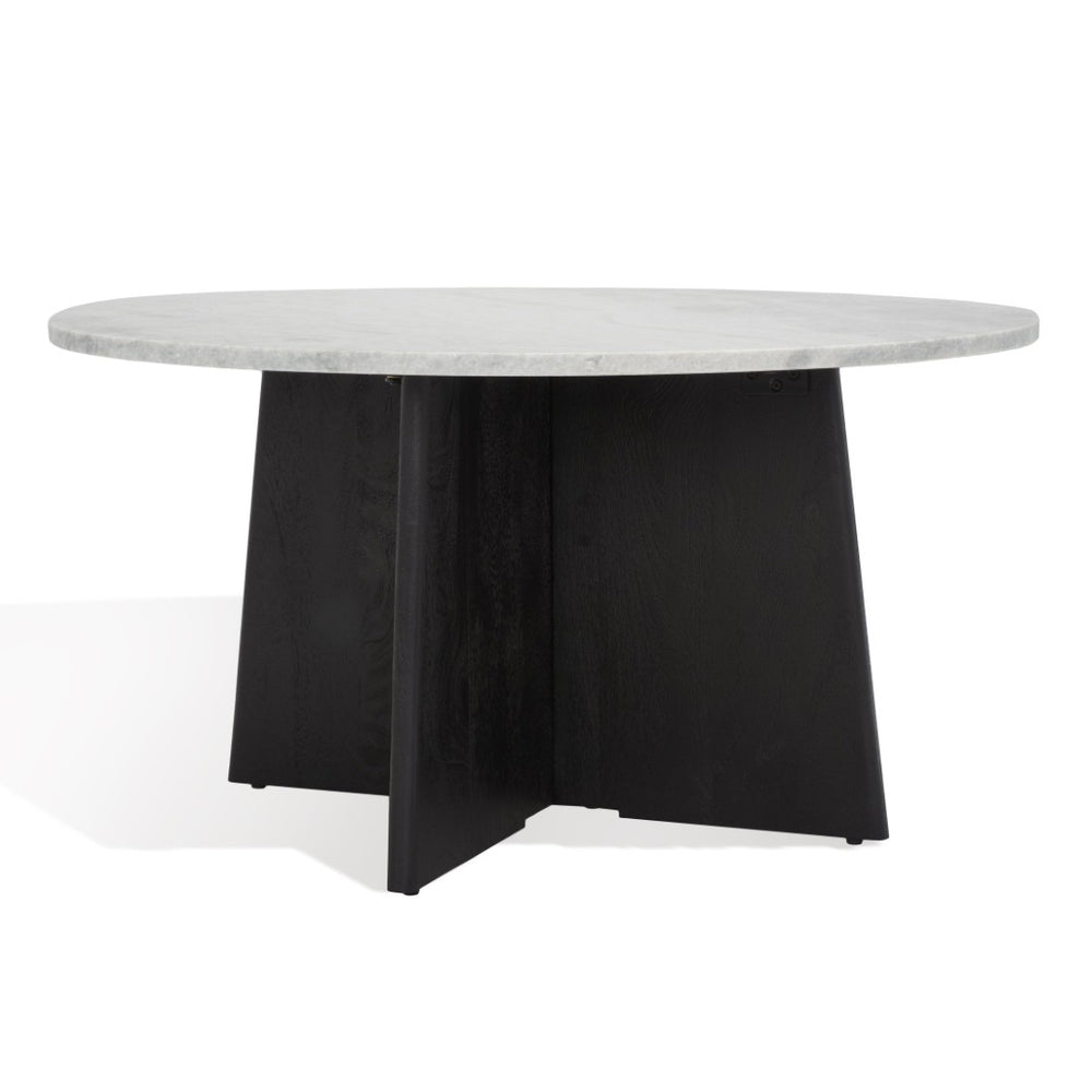 Safavieh MADILYNN Round Coffee Table with Elegant Marble Top and Sculptural Mango Wood Base for Modern Living Black / Light Grey SFV9707B