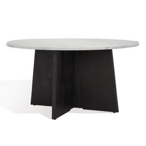 Safavieh MADILYNN Round Coffee Table with Elegant Marble Top and Sculptural Mango Wood Base for Modern Living Black / Light Grey SFV9707B