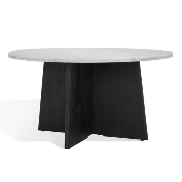 Safavieh MADILYNN Round Coffee Table with Elegant Marble Top and Sculptural Mango Wood Base for Modern Living Black / Light Grey SFV9707B