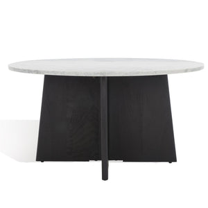 Safavieh MADILYNN Round Coffee Table with Elegant Marble Top and Sculptural Mango Wood Base for Modern Living Black / Light Grey SFV9707B