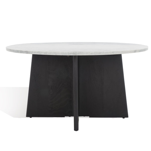 Safavieh MADILYNN Round Coffee Table with Elegant Marble Top and Sculptural Mango Wood Base for Modern Living Black / Light Grey SFV9707B