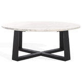 Safavieh Trenton Round Marble Top Coffee Table White / Black 38 IN W x 38 IN D x 15 IN H