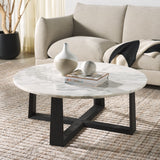 Safavieh Trenton Round Marble Top Coffee Table White / Black 38 IN W x 38 IN D x 15 IN H