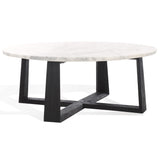 Safavieh Trenton Round Marble Top Coffee Table White / Black 38 IN W x 38 IN D x 15 IN H