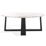 Safavieh Trenton Round Marble Top Coffee Table White / Black 38 IN W x 38 IN D x 15 IN H