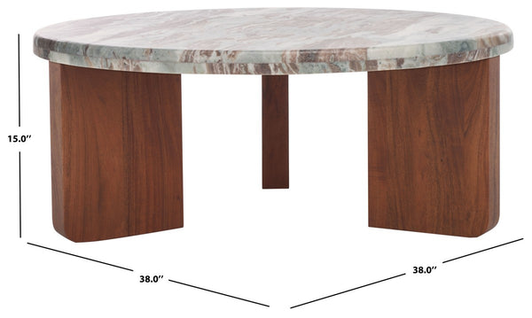 Safavieh Malkin Round Marble Top Coffee Table Brown / Dark Brown 38 IN W x 38 IN D x 15 IN H