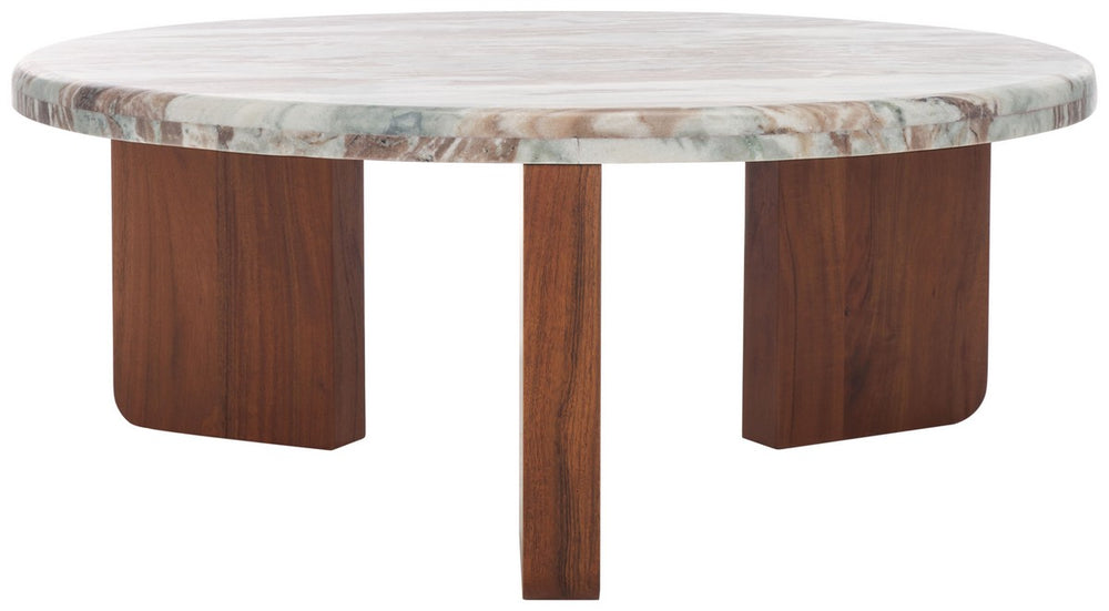 Safavieh Malkin Round Marble Top Coffee Table Brown / Dark Brown 38 IN W x 38 IN D x 15 IN H
