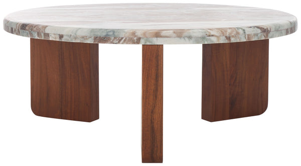 Safavieh Malkin Round Marble Top Coffee Table Brown / Dark Brown 38 IN W x 38 IN D x 15 IN H