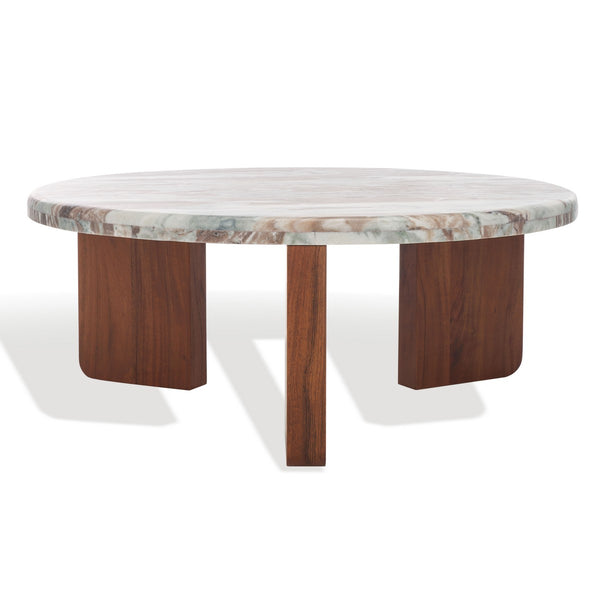 Safavieh Malkin Round Marble Top Coffee Table Brown / Dark Brown 38 IN W x 38 IN D x 15 IN H
