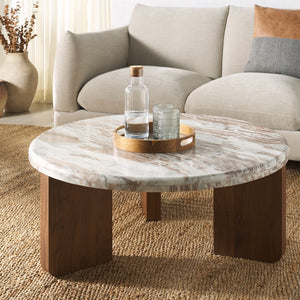 Safavieh Malkin Round Marble Top Coffee Table Brown / Dark Brown 38 IN W x 38 IN D x 15 IN H
