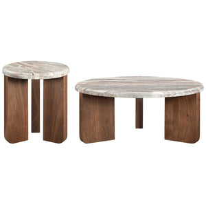 Safavieh Malkin Round Marble Top Coffee Table Brown / Dark Brown 38 IN W x 38 IN D x 15 IN H