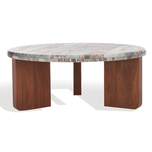 Safavieh Malkin Round Marble Top Coffee Table Brown / Dark Brown 38 IN W x 38 IN D x 15 IN H