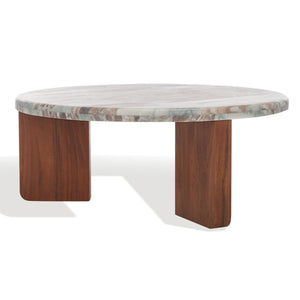 Safavieh Malkin Round Marble Top Coffee Table Brown / Dark Brown 38 IN W x 38 IN D x 15 IN H